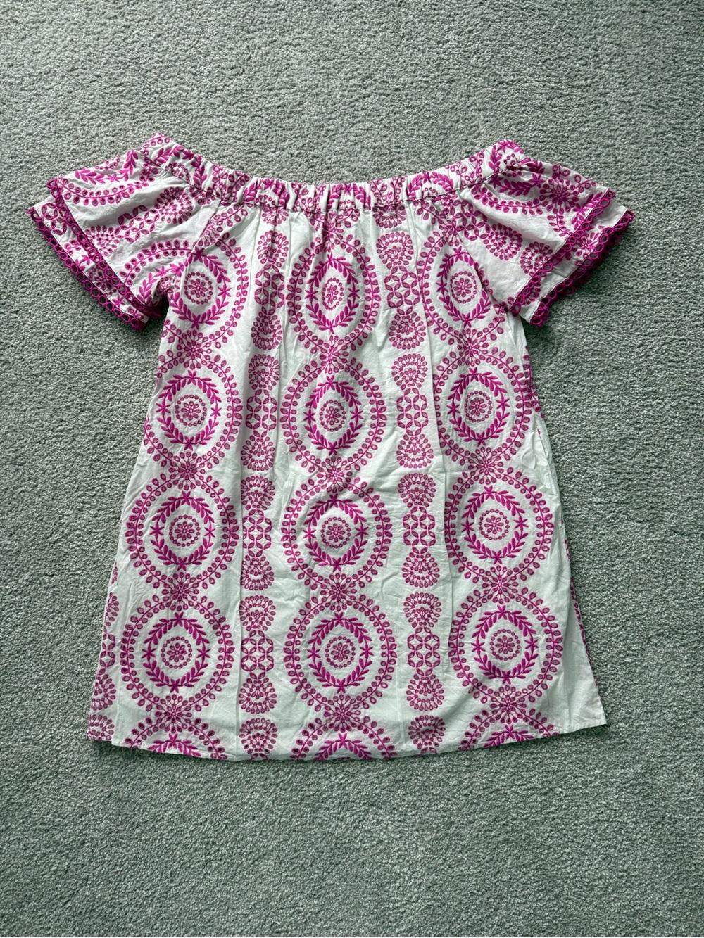 Skies Are Blue White and Purple Eyelet Off the Shoulder Dress Size M